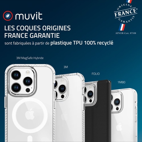 A new step&semi; all our Muvit Origine France Garantie protective shells are now made of 100&percnt; recycled TPU plastic&semi;
