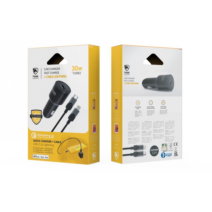 TIGER POWER PACK CHARGEUR VOITURE PD 30W + CABLE LIGHTNING 1,2M