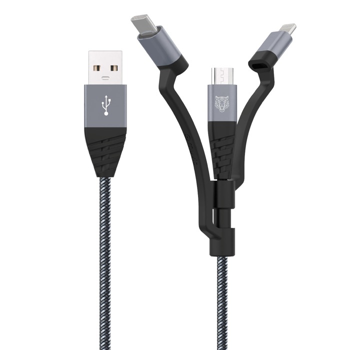 TIGER CAVO DI ALIMENTAZIONE 3IN1 DA USB-A A MICRO-USB/USB-C/LIGHTNING 1,2M GRIGIO