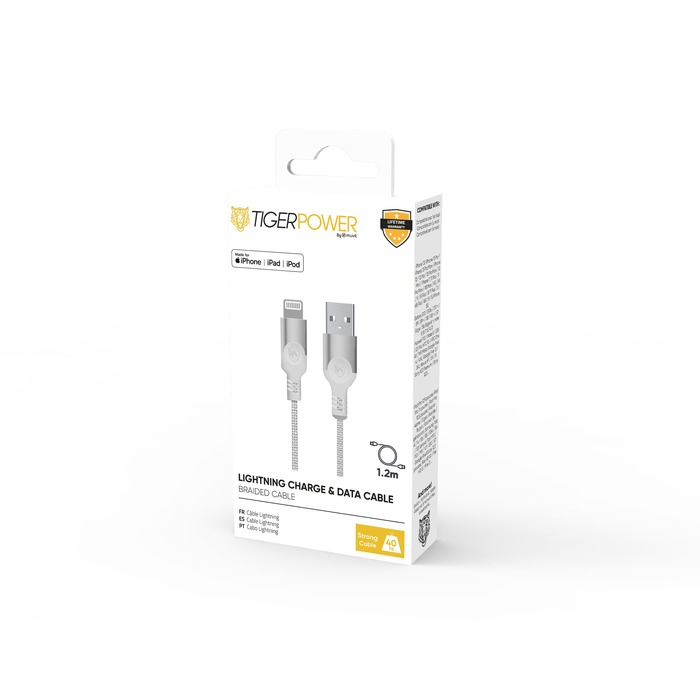 TIGER POWER CABLE USB-A LIGHTNING 1,2M BLANC