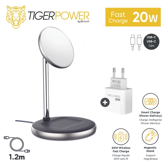TIGER POWER PACK SUPPORT CHARGEUR MAGSAFE & AIRPODS 20W +CHARGEUR SECTEUR