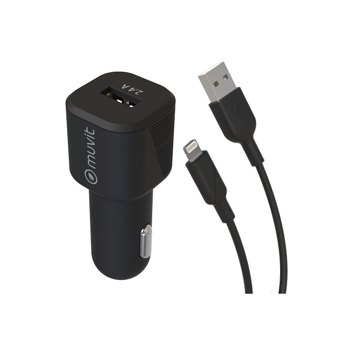 PACK CHARGEUR VOITURE 12W + CABLE LIGHTNING 1.2M NOIR
