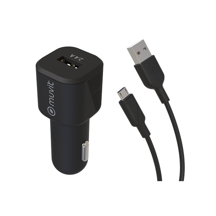 12W CAR CHARGER PACK + 1.2M MICRO USB CABLE BLACK