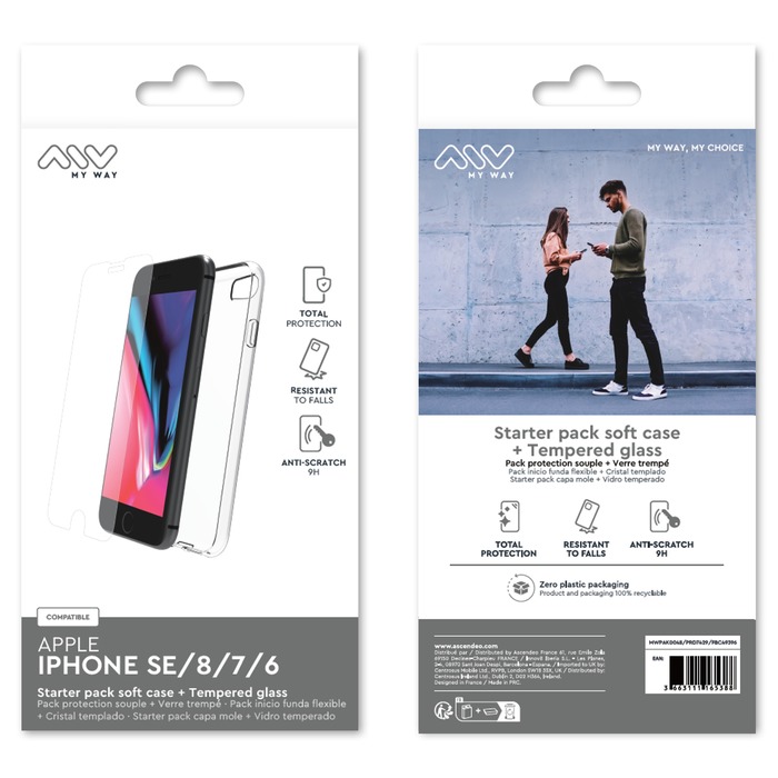 STARTER PACK COQUE SOUPLE + VERRE TREMPE IPHONE SE/8/7/6