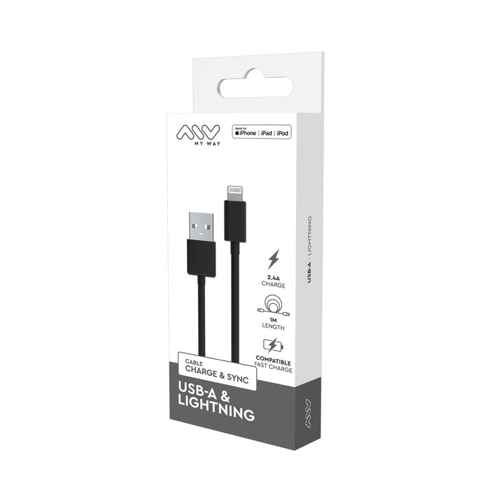 CABLE USB-A LIGHTNING 1M NEGRO