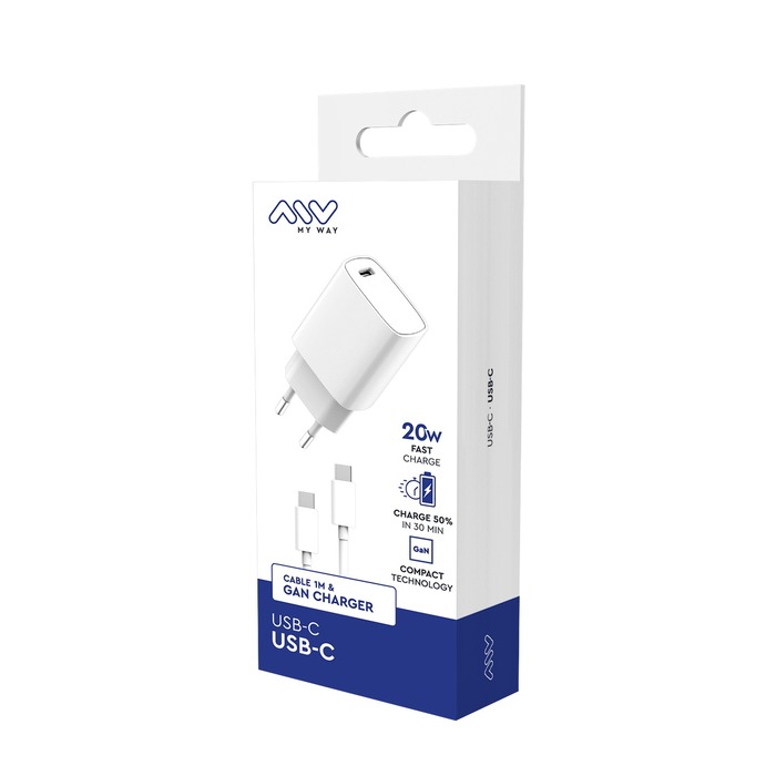 PACK CARGADOR DE RED PD 20W + USB-C USB-C BLANCO
