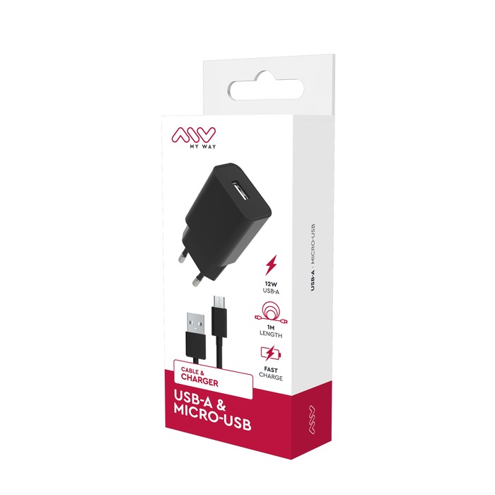 12W + USB-A MICRO-USB CHARGER PACK BLACK
