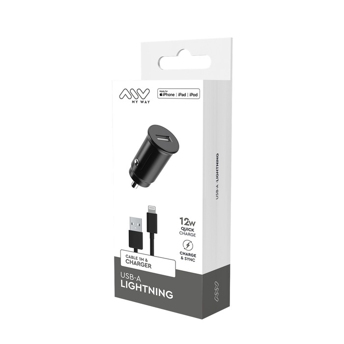 PACK CHARGEUR VOITURE 12W + USB-A LIGHTNING NOIR