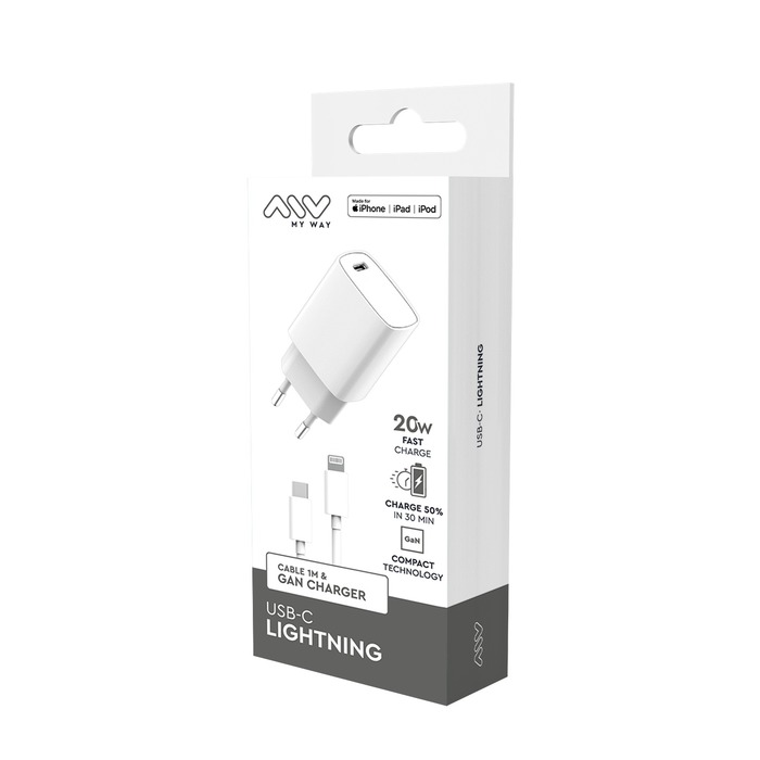 PACK PD 20W + CARGADOR USB-C LIGHTNING BLANCO