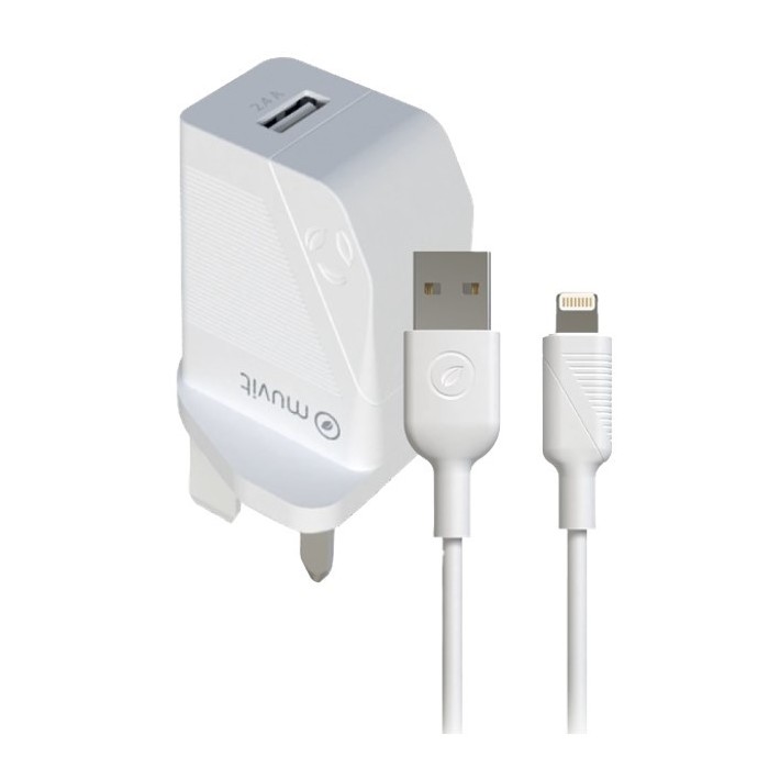 PACK CHARGEUR SECTEUR 12W + CABLE MFI 1.2M BLANC UK