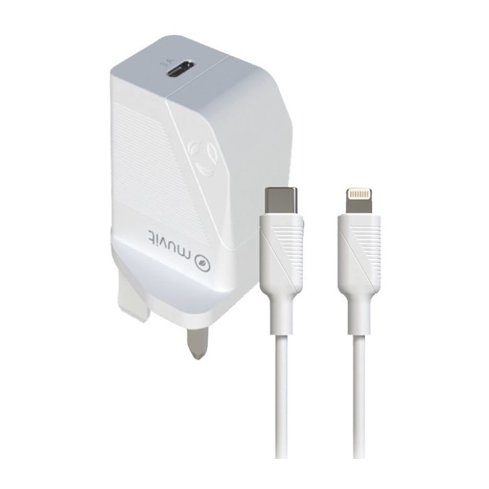 PACK CHARGEUR SECTEUR PD18W +CABLE LIGHTNING BLANC UK