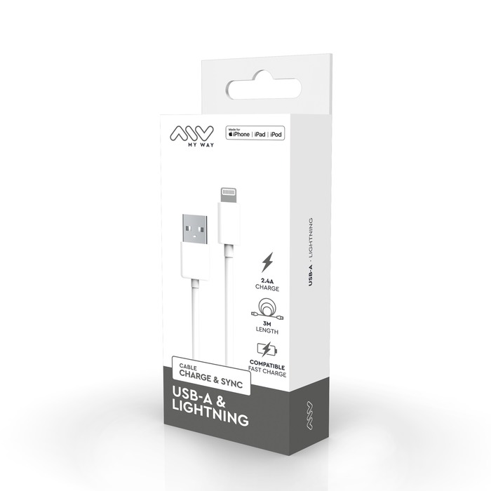 USB-A LIGHTNING CABLE 3M WHITE