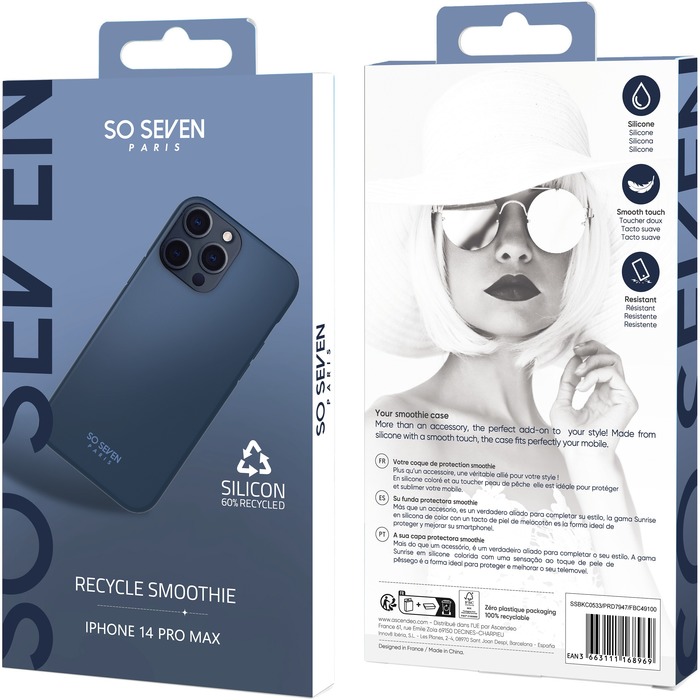 COQUE SMOOTHIE RECYCLEE BLEU IPHONE 14 PRO MAX