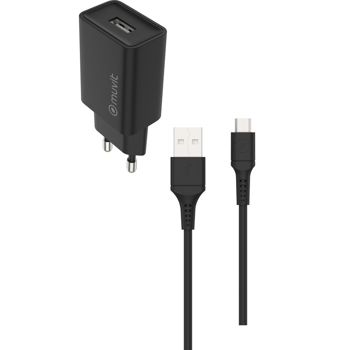 PACK CARGADOR 12W + CABLE MICRO-USB NEGRO