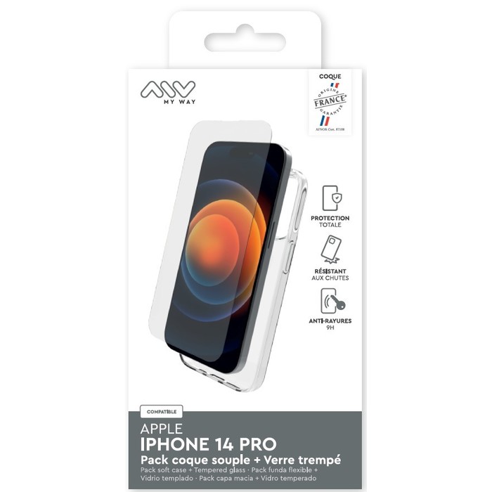 PACK IPHONE 14 PRO SOFT SHELL + CRISTAL TEMPLADO