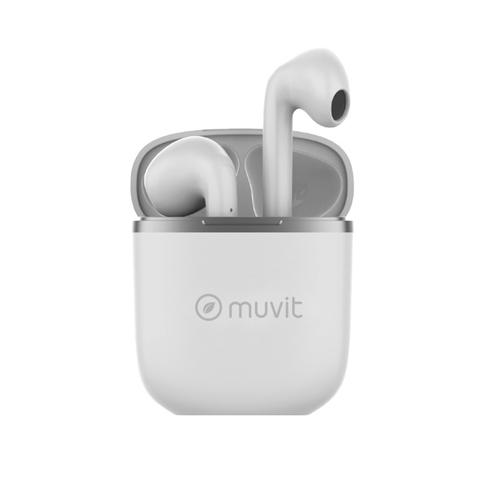EARBUDS BLUETOOTH PURE PLASTIQUE RECYCLE BLANC
