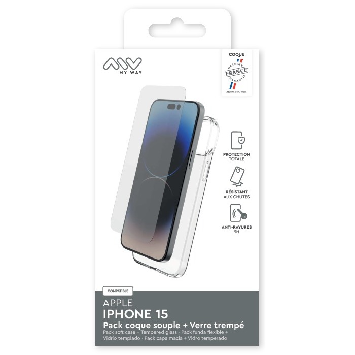 IPHONE 15 SOFT SHELL + TEMPERED GLASS PACK