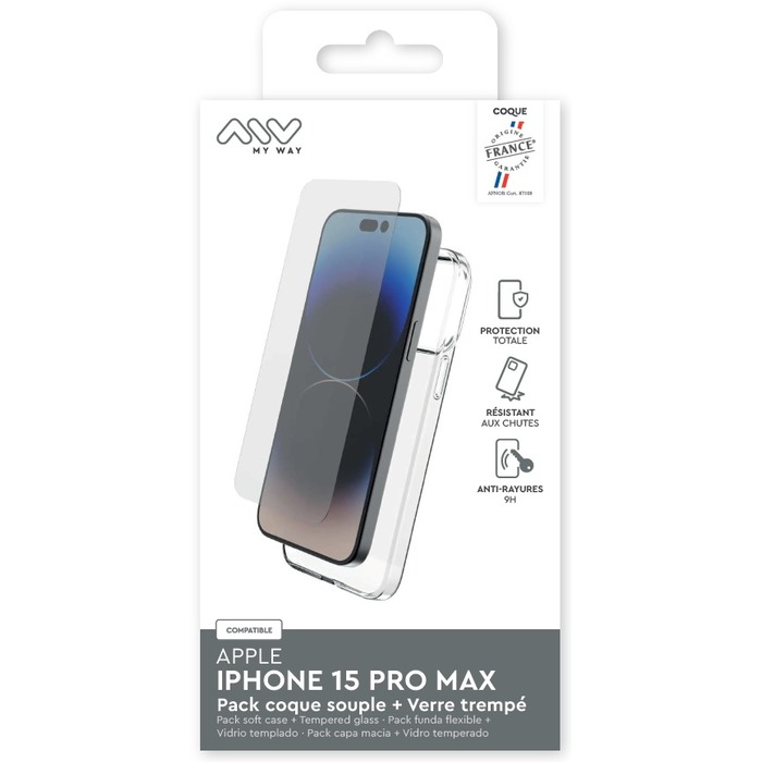 PACK IPHONE 15 PRO MAX SOFT SHELL + CRISTAL TEMPLADO