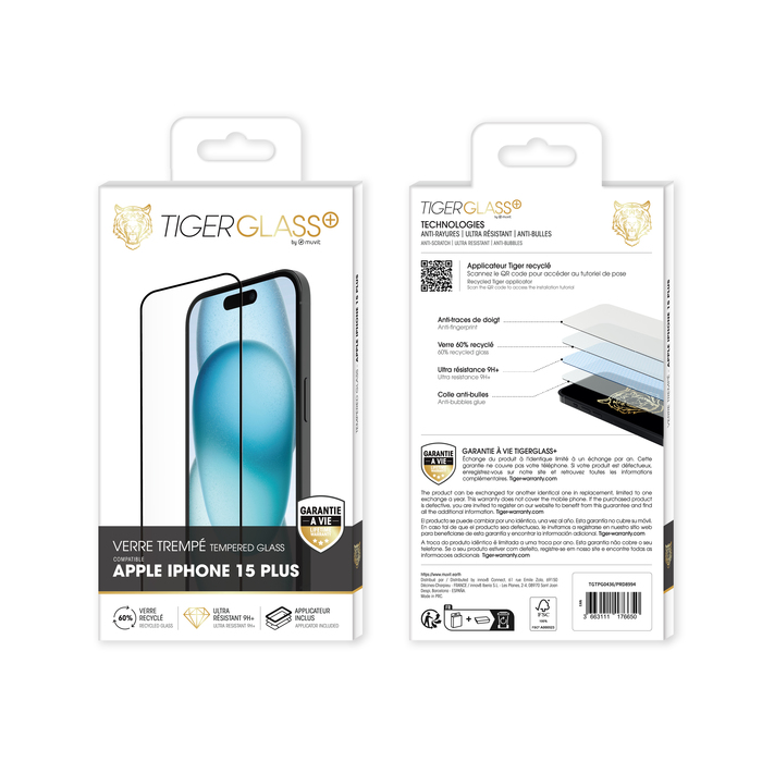 TIGER GLASS PLUS VIDRIO TEMPLADO RECICLADO IPHONE 15 PLUS