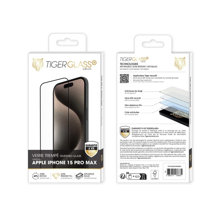 TIGER GLASS PLUS VERRE TREMPE RECYCLE IPHONE 15 PRO MAX