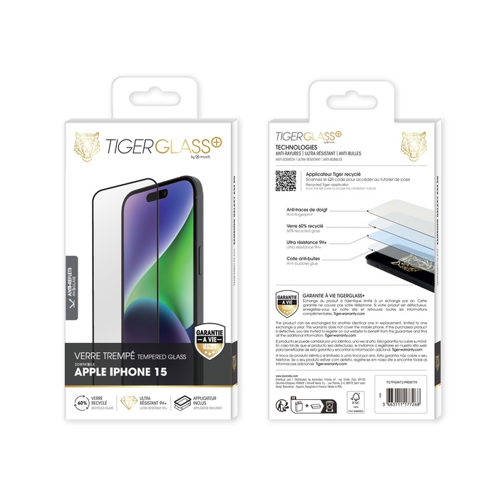 TIGER GLASS PLUS VT RECYCLE MAT IPHONE 15