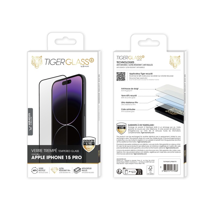 TIGER GLASS PLUS VT RECYCLE MAT IPHONE 15 PRO