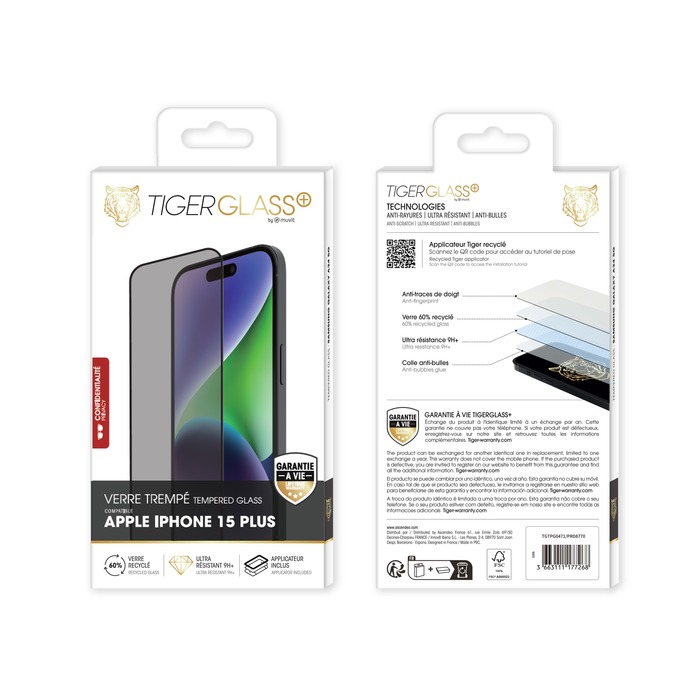 TIGER GLASS PLUS VT RECYCLE CONFIDENTIEL IPHONE 15 PLUS