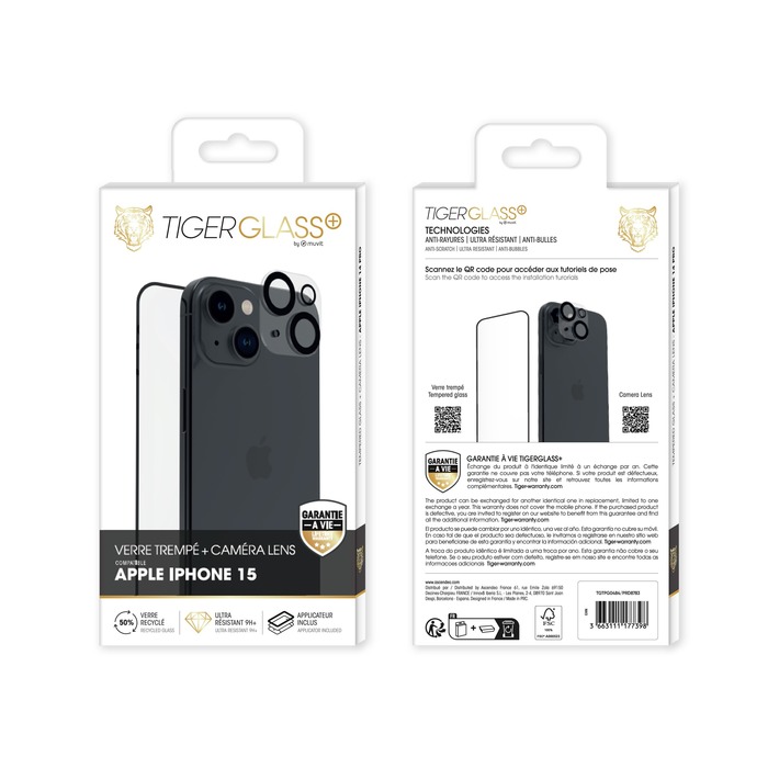 TIGER GLASS PLUS PACK CAMERA LENS VT RECYCLE IPHONE 15