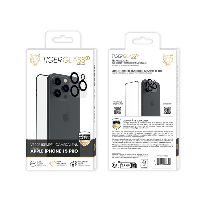 TIGER GLASS PLUS PACK CAMERA LENS VT RECYCLE IPHONE 15 PRO