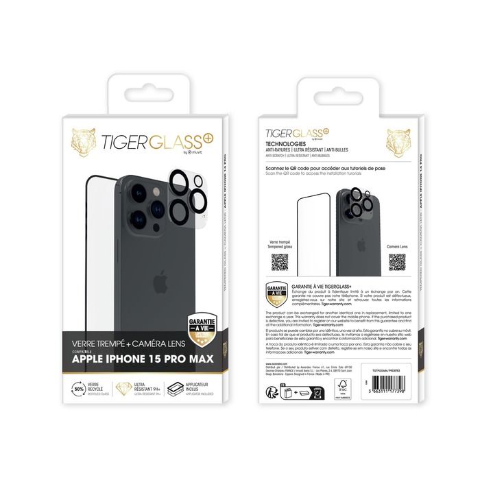 TIGER GLASS PLUS PACK CAMERA LENS VT RECYCLE IPHONE 15 PRO MAX