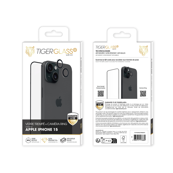 TIGER GLASS PLUS PACK CAMERA RING VT RECYCLE IPHONE 15