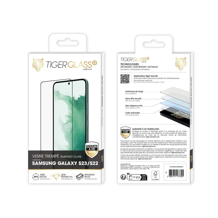 TIGER GLASS PLUS VERRE TREMPE RECYCLE SAMSUNG GALAXY S23/S22