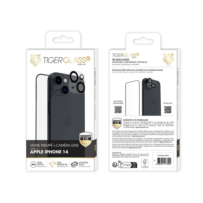 TIGER GLASS PLUS PACK CAMERA LENS + VT RECYCLED IPHONE 14