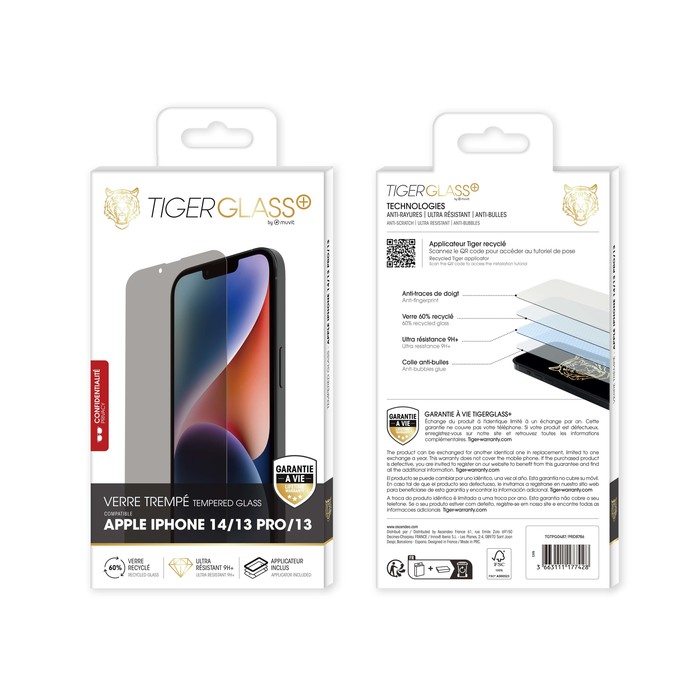 VETRO TIGRE PIÙ VT RICICLATO CONFIDENZIALE IPHONE 14/13 PRO/13