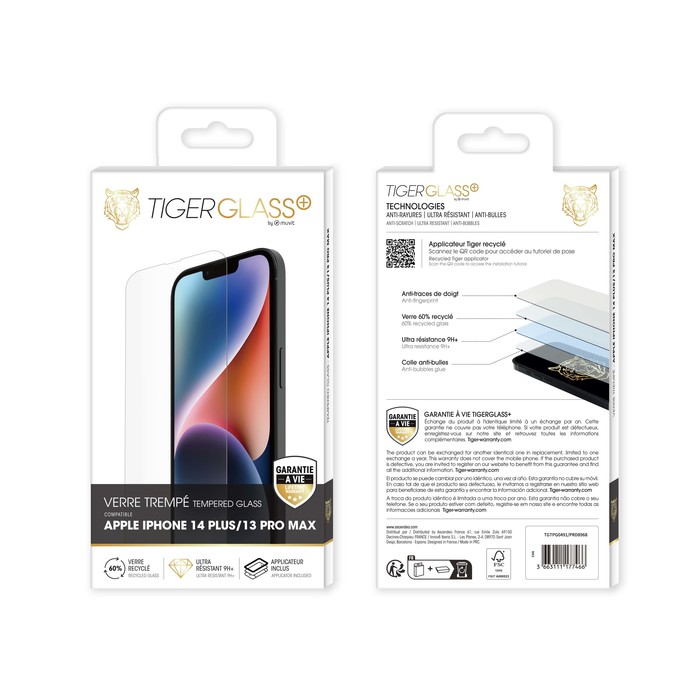 TIGER GLASS PLUS VERRE TREMPE RECYCLE IPHONE 14 PLUS/13 PRO MAX