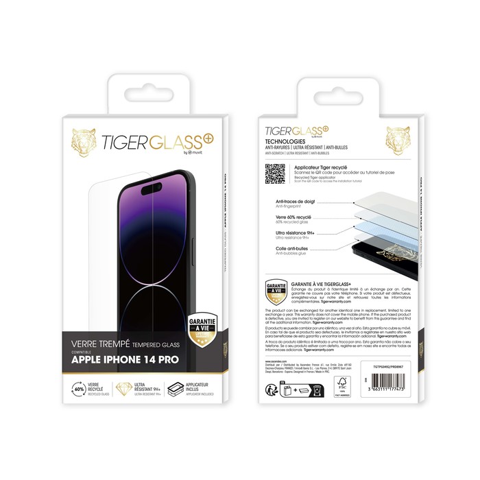 TIGER GLASS PLUS VERRE TREMPE RECYCLE IPHONE 14 PRO