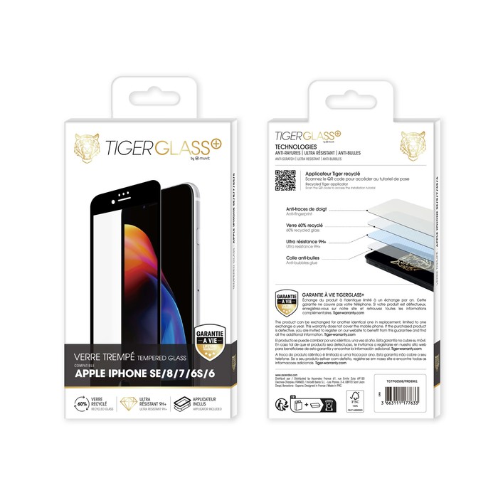TIGER GLASS PLUS VERRE TREMPE RECYCLE IPHONE SE/8/7/6S/6