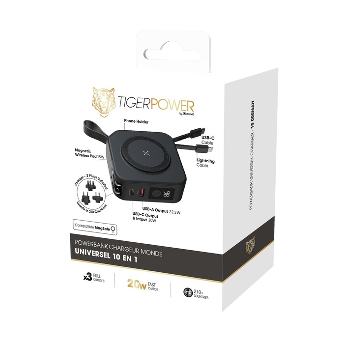 TIGER POWER POWERBANK UNIVERSAL CHARGER 10 IN 1 10000MAH BLACK