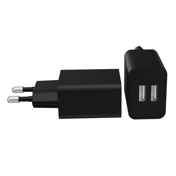 MAINS CHARGER 12W 2 USB-A BLACK