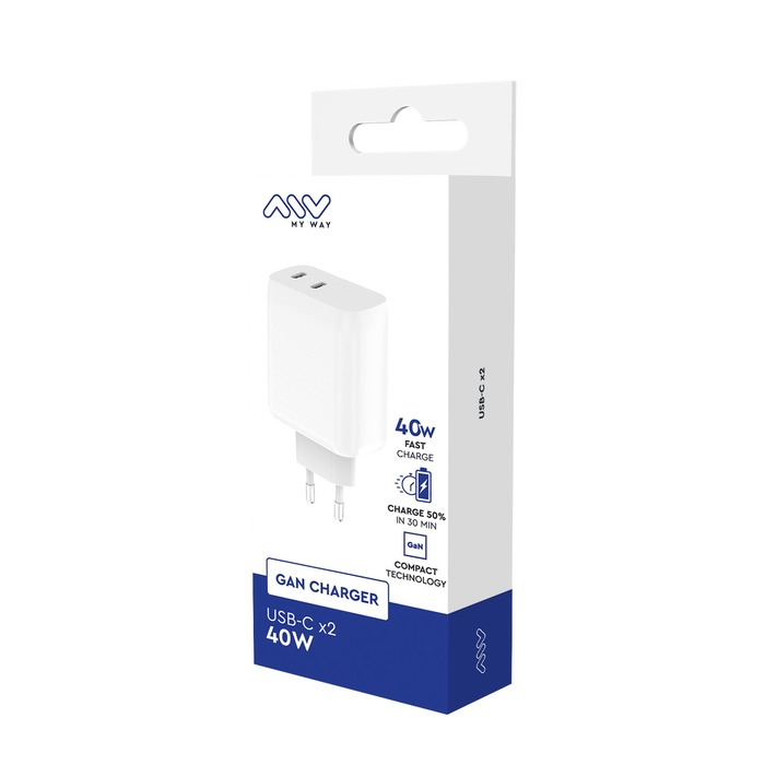 CHARGEUR SECTEUR GAN 40W 2 USB-C BLANC