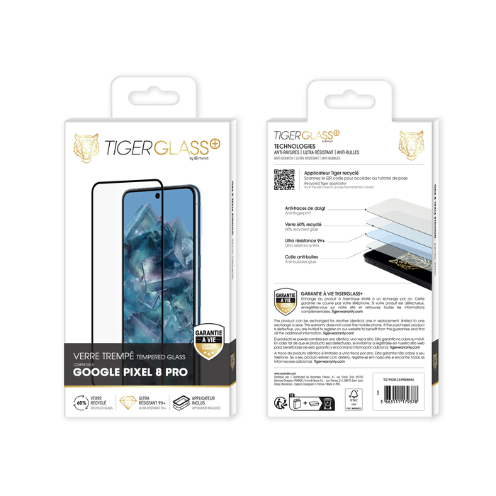 TIGER GLASS PLUS VERRE TREMPE RECYCLE GOOGLE PIXEL 8 PRO