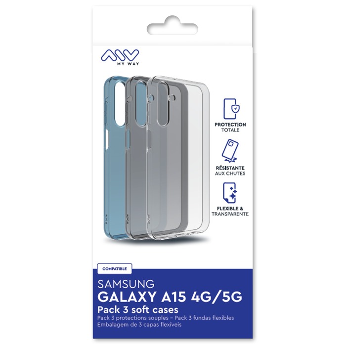 CONFEZIONE 3 COVER MORBIDE TRASPARENTI SAMSUNG GALAXY A15 4G/5G