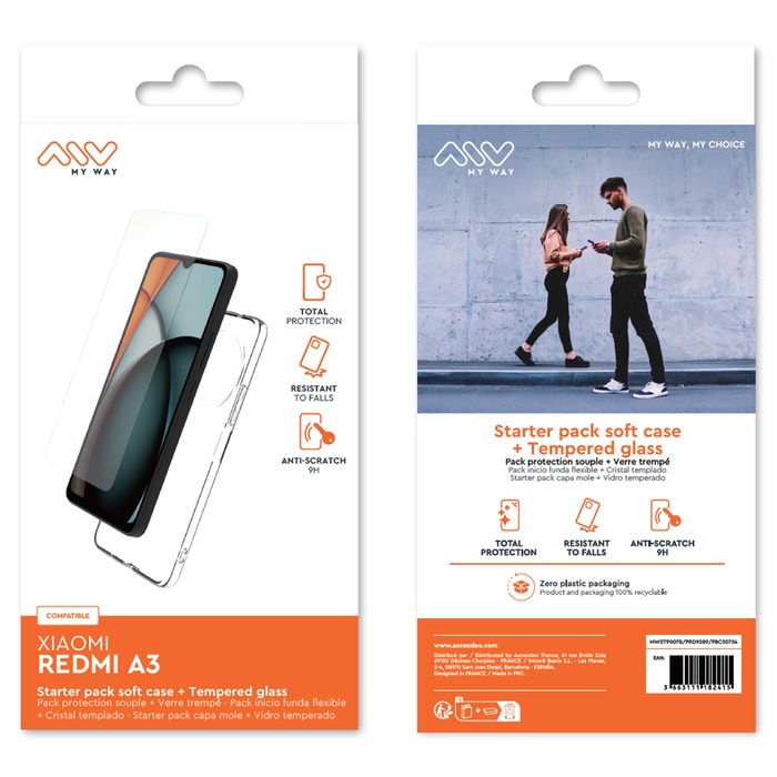 STARTER PACK SOFT SHELL + CRISTAL TEMPLADO XIAOMI REDMI A3