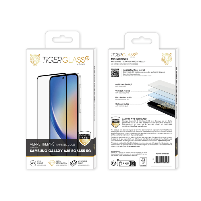 TIGER GLASS PLUS VERRE TREMPE RECYCLE SAMSUNG GALAXY A35 5G/A55 5G