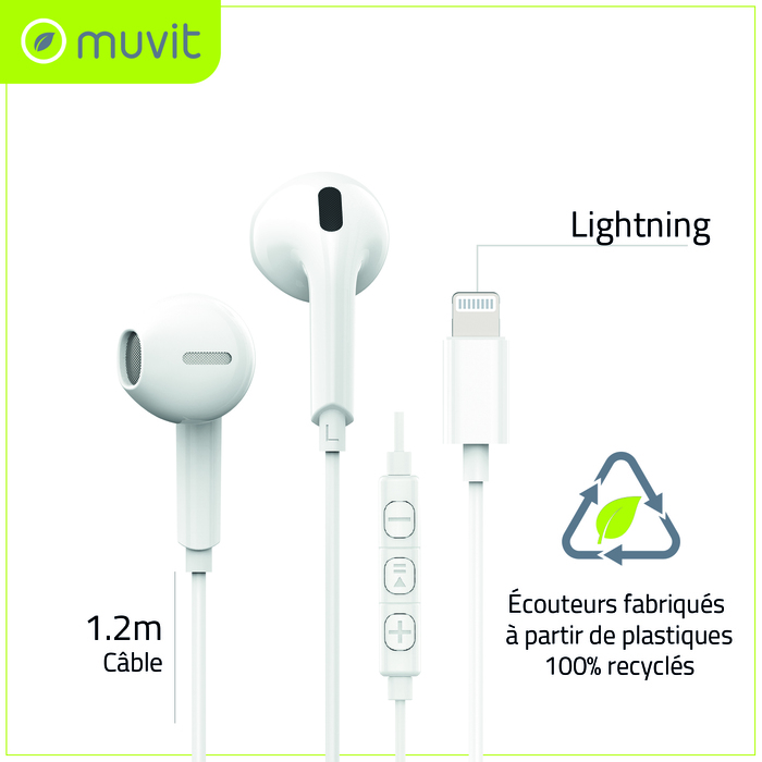 AURICULARES LIGHTNING BLANCO PLÁSTICO RECICLADO