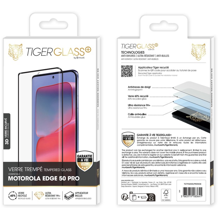 TIGER GLASS PLUS VERRE TREMPE RECYCLE 3D MOTOROLA EDGE 50 PRO