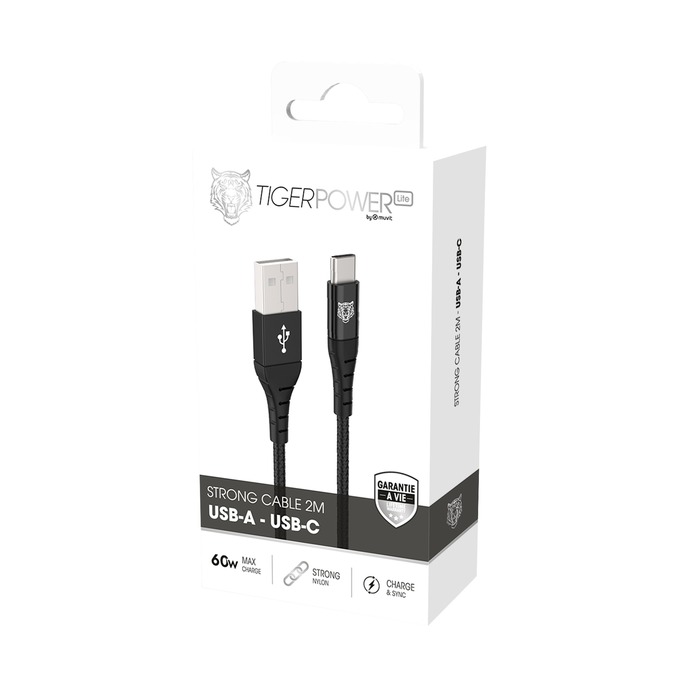 TIGER POWER LITE CABLE USB-A USB-C REFORZADO 2M NEGRO