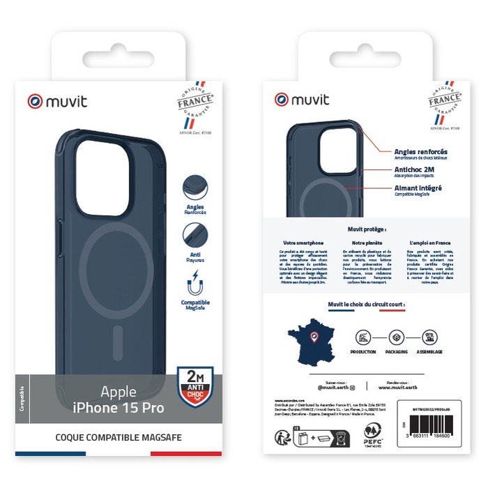 MUVIT FRANCE CASCO MAGSAFE AZUL TRANSLUCIDO IPHONE 15 PRO