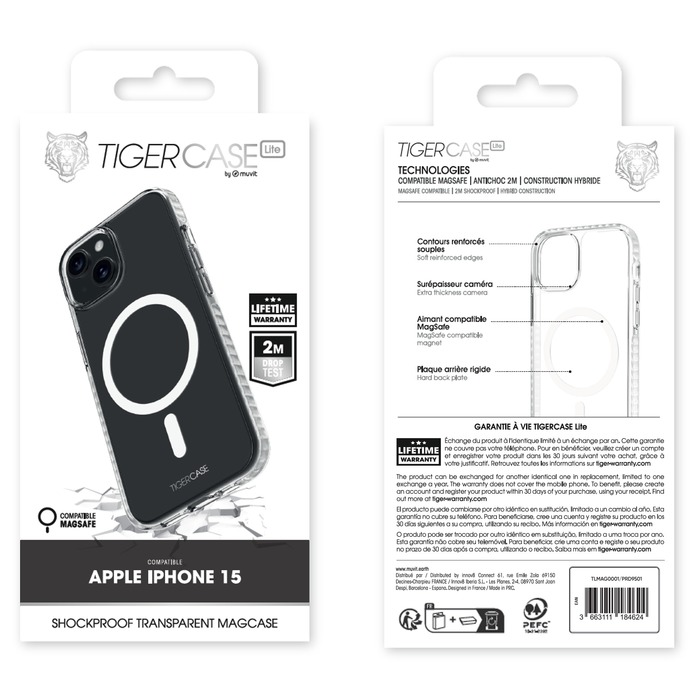 TIGER CASE LITE COQUE TRANSPARENTE MAGSAFE 2M IPHONE 15