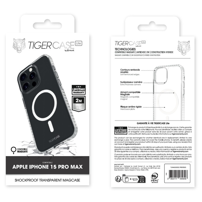 TIGER CASE LITE COQUE TRANSPARENTE MAGSAFE 2M IPHONE 15 PRO MAX